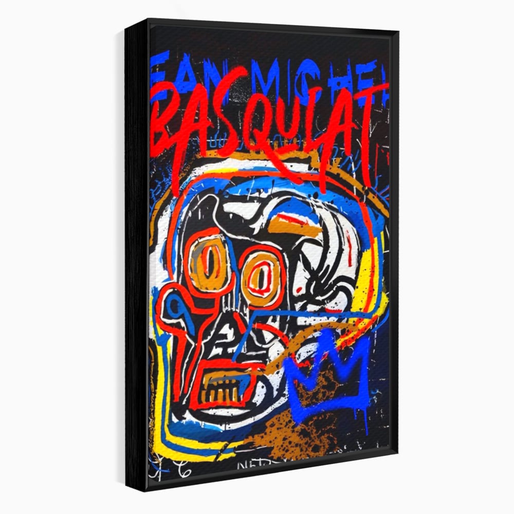 Tablou canvas cu tablou canvas cu portret stil graffiti, in rama de aluminiu negru